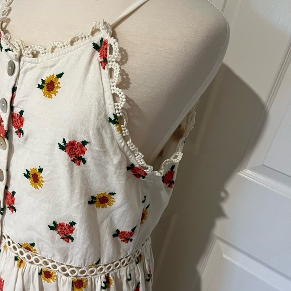 Farm Rio Mixed Cross Stitch Flowers Dress - L - Picture 6 of 10